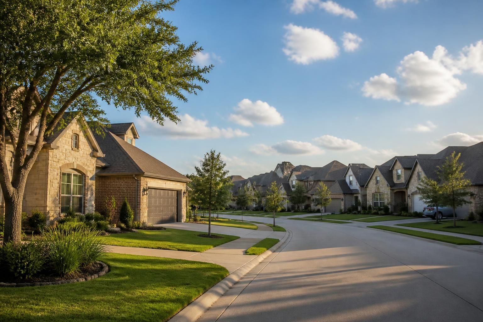 Kyle suburban neighborhood with well-maintained homes and rooflines