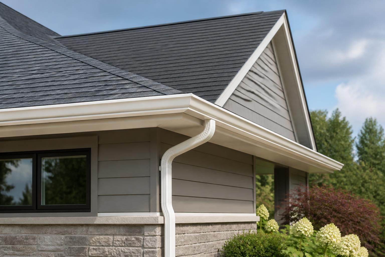 Well-maintained roof with seamless gutter installation