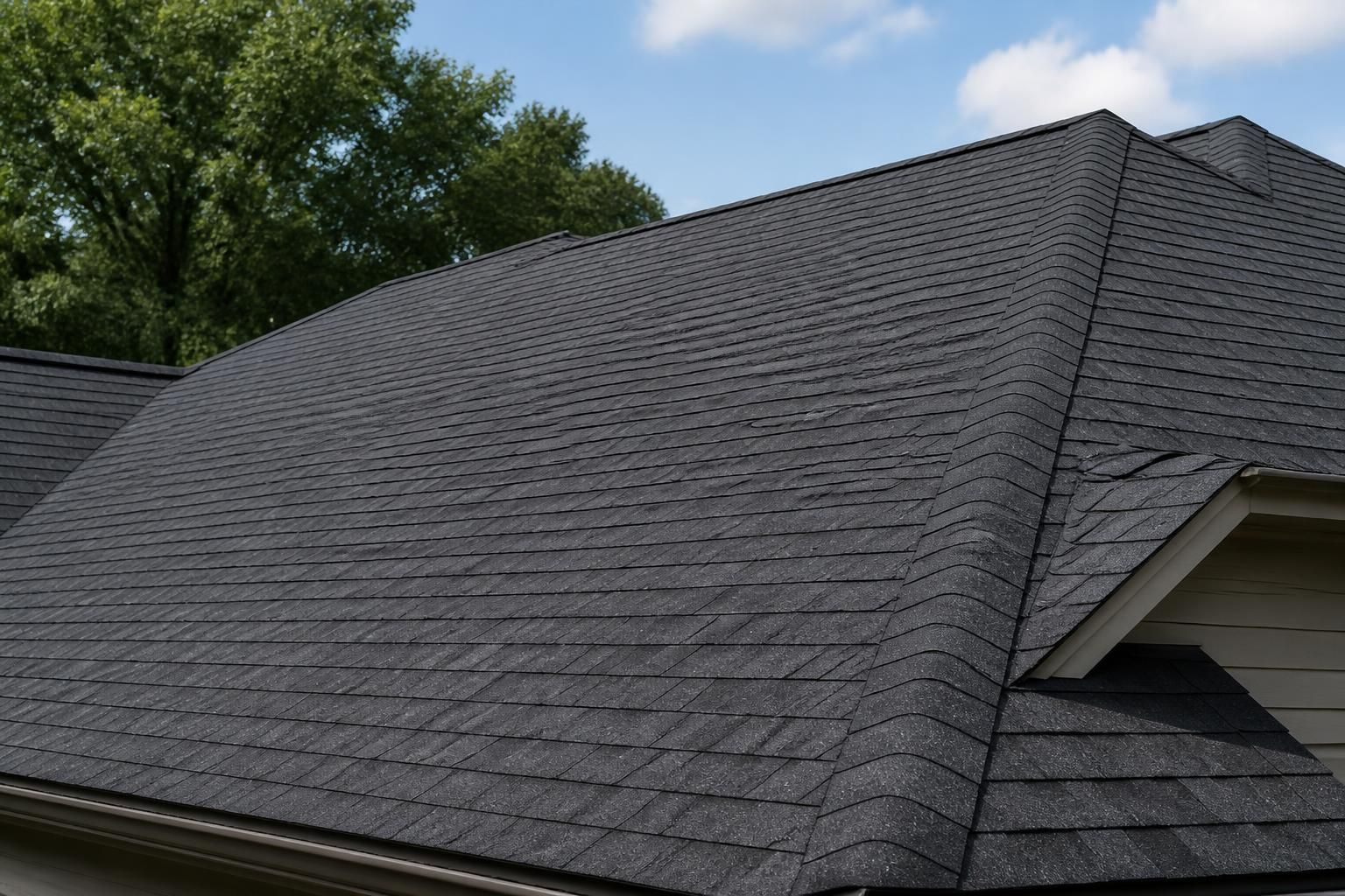 Repaired roof surface after storm damage